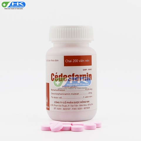 Cedesfarin - Chai 200 viên nén - DonaiPharm (Betamethason 0,25 mg; Dexclorpheniramin 2 mg)