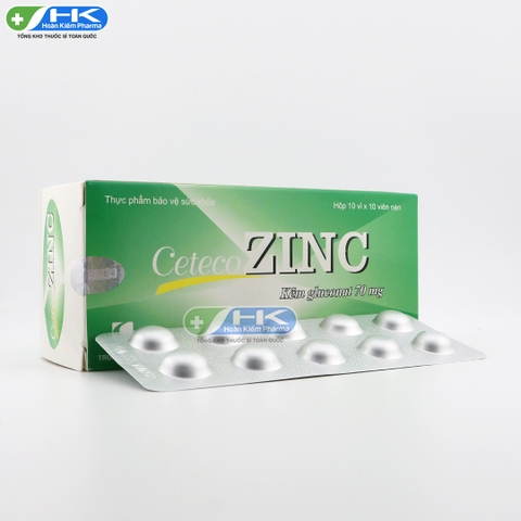 Ceteco ZINC - Hộp 10 vỉ x 10 viên nén- DP.TW3 (Kẽm gluconat 70mg)
