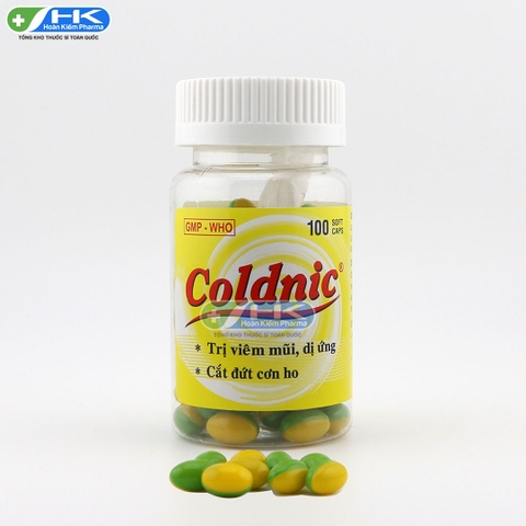Coldnic - Chai 100 viên nang mềm - NIC Pharma(Cetirizin 5mg; Guaifenesin 100mg; Dextromethorphan 15mg)