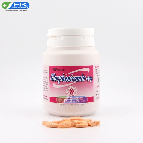 Clorpheniramin 4mg - Chai 500 viên nén ngọt - NIC Pharma (Clorpheniramin 4mg)