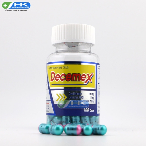 Decemex - Chai 100 viên nang - NIC Pharma (Guaifenesin 100mg; Cetirizin 2Hcl 5mg; Dextromethorphan HBr 15mg)