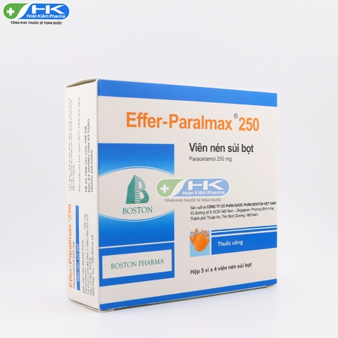 Effer Paralmax 250 - Hộp 5 vỉ x 4 viên nén sủi bọt - Boston Pharma (Paracetamol 250mg)