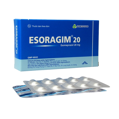 Esoragim 20 - Hộp 3 vỉ x 10 viên nén - Agimexpharm (Esomeprazol 20mg)