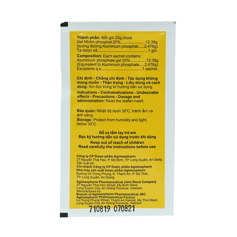 Gel-Aphos - Hộp 20 gói x 20g - Agimexpharm (Gel Nhôm phosphat 20% 12,38g)
