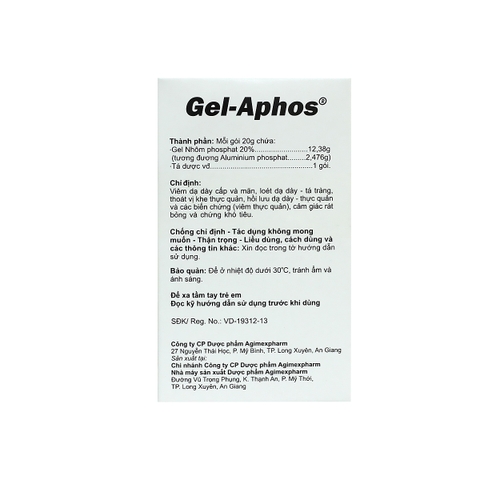 Gel-Aphos - Hộp 20 gói x 20g - Agimexpharm (Gel Nhôm phosphat 20% 12,38g)