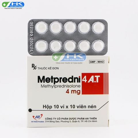 Metpredni 4 A.T - Hộp 10 vỉ x 10 viên nang cứng - An Thiên Pharma(Methylprednisolon 4mg)