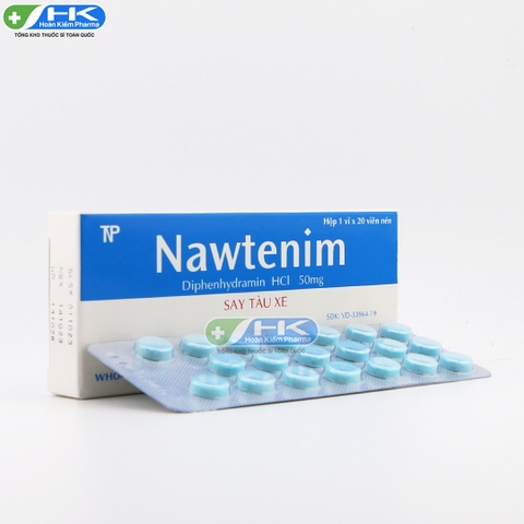 Nawtenim - Hộp 1 vỉ x 20 viên - Thành Nam Pharma (Diphenhydramin HCl 50 mg)