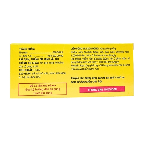 Nystatin - Hộp 2 vỉ x 8 viên bao đường - DonaiPharm (Nystatin 500.000 IU)