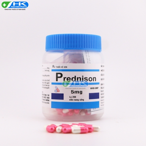 Prednison 5mg - Chai 200 viên nang trắng đỏ - Thành Nam Pharma(Prednisolon 5mg)