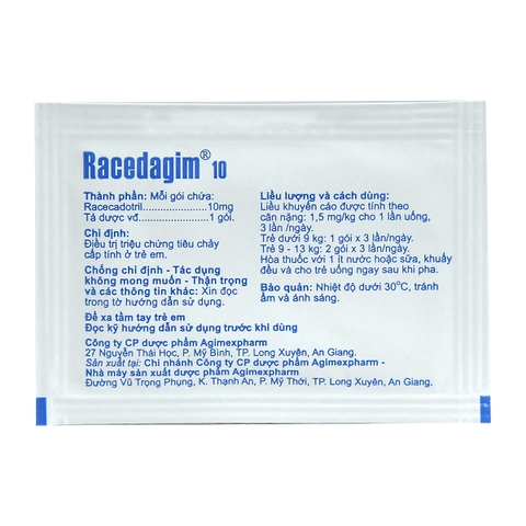 Racedagim 10 -  Hộp 10 gói x 1g - Agimexpharm (Racecadotril 10mg)