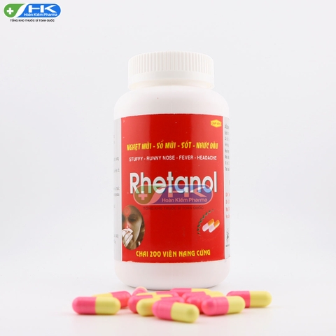 Rhetanol - Chai 200 viên nang cứng - DonaiPharm(Paracetamol 500mg; Clorpheniramin Maleat 2mg)