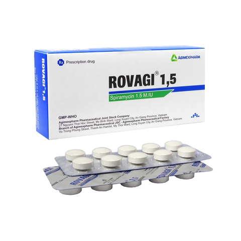 Rovagi 1,5 - Hộp 2 vỉ x 10 viên nén - Agimexpharm (Spiramycin 1,5 M.IU)