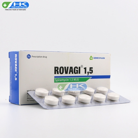 Rovagi 1,5 - Hộp 2 vỉ x 10 viên nén - Agimexpharm (Spiramycin 1,5 M.IU)