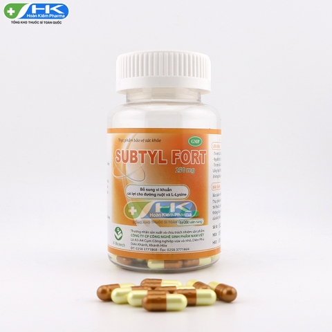 Subtyl Fort  250mg - Chai 200 viên nang - Nam Việt(Bacillus subtilis 2x10^7CFU; L-Lysine hydrochloride 3,75mg)
