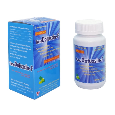 Tana Dotuxsin-F - Chai 100 viên nang cứng - Thành Nam Pharma (Paracetamol 500mg; Phenylephrin HCl 5mg; Dextromethorphan HBr 15mg; Loratadin 5mg)