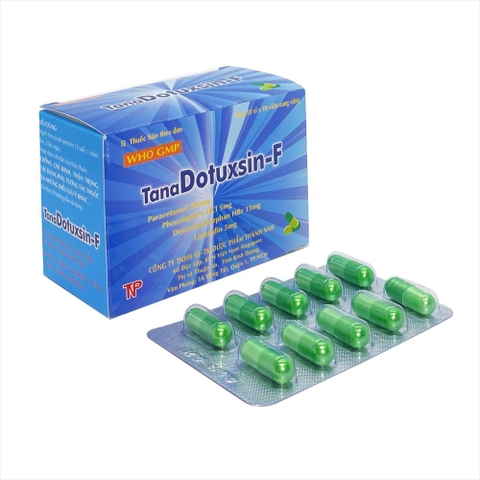Tana Dotuxsin-F - Hộp 10 vỉ x 10 viên nang cứng - Thành Nam Pharma (Paracetamol 500mg; Phenylephrin HCl 5mg; Dextromethorphan HBr 15mg; Loratadin 5mg)