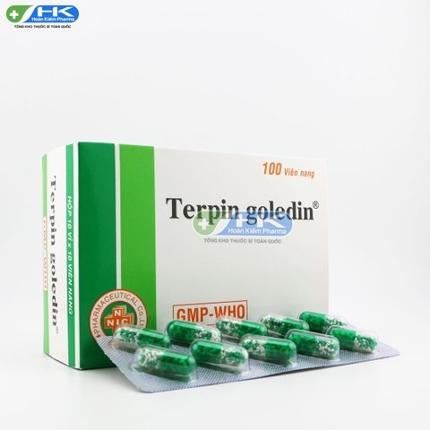 Terpin Goledin - Hộp 10 vỉ x 10 viên nang - NIC Pharma(Sodium Benzoate 50mg; Terpin hydrat 100 mg)