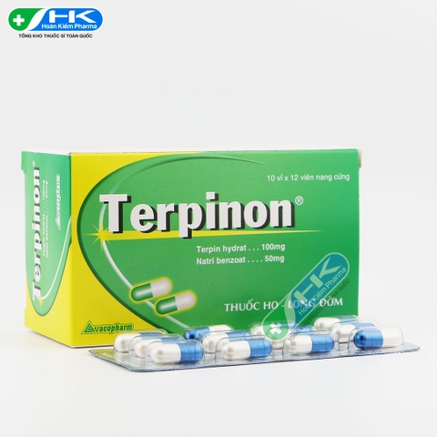 Terpinon - Hộp 10 vỉ x 12 viên nang cứng - VacoPharm(Terpin hydrat 100mg; Natri benzoat 50mg)