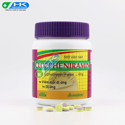 Chlorpheniramin  - Chai 500 viên nén - VacoPharm(Clorpheniramin maleat 4mg)