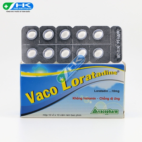 Vaco Loratadine -  Hộp 10 vỉ x 10 viên nén - VacoPharm (Loratadin 10mg)