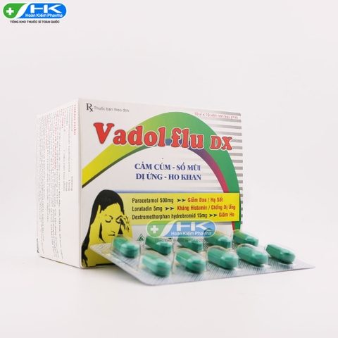 Vadol Flu Dx - Hộp 10 vỉ x 10 viên nén - Vacopharm (Paracetamol 500mg; Loratadin 5mg; Dextromethorphan HBr 15 mg )