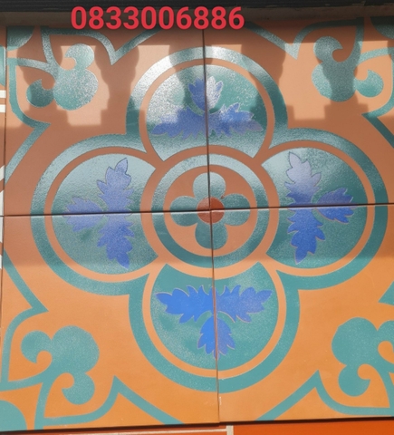 Gạch lát trang trí 40x40cm Gốm Đất Việt hoa xanh