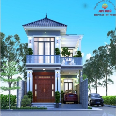 Mẫu nhà 2 tầng có ga ra để xe đẹp mộng mơ