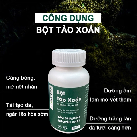 Bột Tảo Xoắn Đắp Mặt Nạ NANOCEE Nguyên Chất - Mặt Nạ Giúp Căng Bóng Da, Mờ Nhăn, Ngừa Mụn