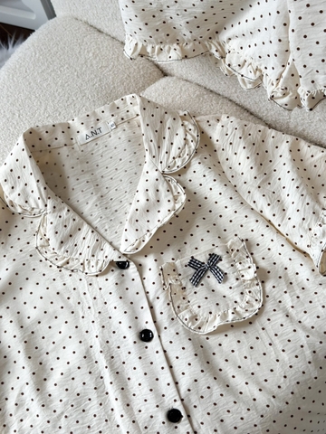Bộ Pijama chấm bi chất liệu thô đũi Nhật vải nhập khẩu siêu xinh yêu cho các nàng , từ 40-65kg , hàng thiết kế thương hiệu ANT_P01