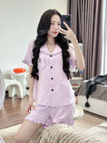 Bộ Pijama Tím Mộng Mơ chất liệu thô đũi Nhật vải nhập khẩu siêu xinh yêu cho các nàng , từ 40-65kg , hàng thiết kế thương hiệu ANT_P02