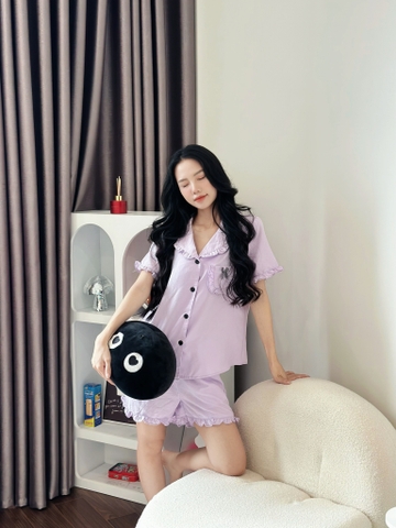 Bộ Pijama Tím Mộng Mơ chất liệu thô đũi Nhật vải nhập khẩu siêu xinh yêu cho các nàng , từ 40-65kg , hàng thiết kế thương hiệu ANT_P02