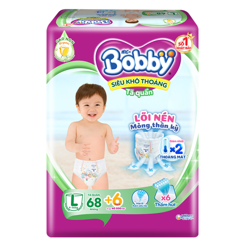 Bỉm tã quần Bobby size L 68 miếng (9-13kg)