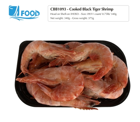 Tôm sú hấp xuất khẩu, nguyên con Size 09/11, NW 340g (Khay)