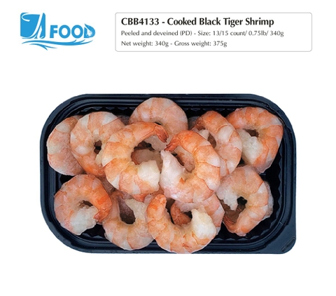 Tôm sú hấp xuất khẩu, lột vỏ lấy chỉ Size 13/15, NW 340g (Khay)