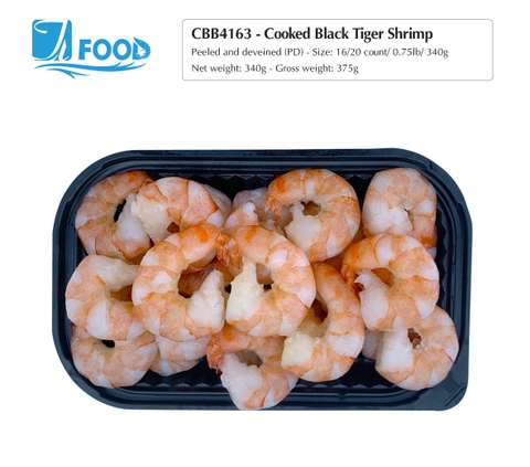 Tôm sú hấp xuất khẩu, lột vỏ lấy chỉ Size 16/20, NW 340g (Khay)