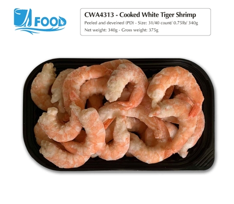 Tôm thẻ hấp nguyên vị, lột vỏ lấy chỉ size 31/40, NW 340g (Khay)
