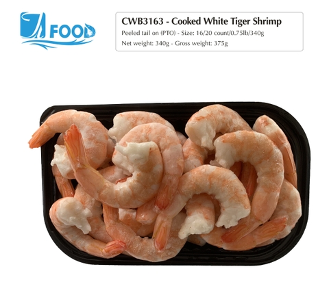 Tôm thẻ hấp nguyên vị, lột vỏ chừa đuôi Size 16/20, NW 340g (Khay)