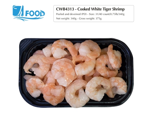Tôm thẻ hấp xuất khẩu, lột vỏ lấy chỉ Size 31/40, NW 340g (Khay)