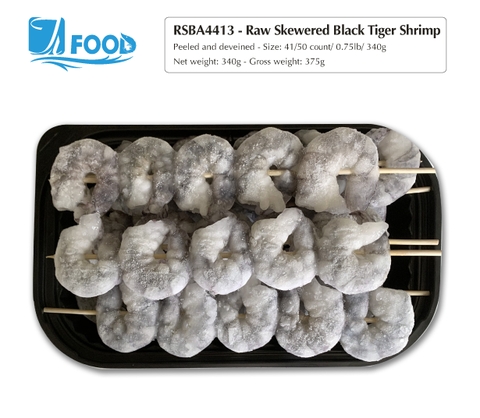 Tôm sú xiên que nguyên vị, lột vỏ lấy chỉ size 41/50g, NW 340g (Khay)