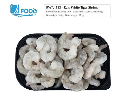 Tôm thẻ nguyên vị, lột vỏ lấy chỉ Size 51/60, NW 340g (Khay)