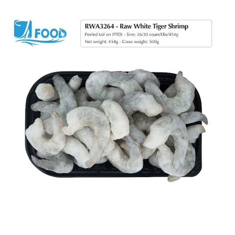Tôm thẻ nguyên vị, lột vỏ chừa đuôi Size 26/30, NW 340g (Khay)