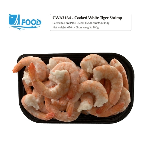 Tôm thẻ hấp nguyên vị, lột vỏ chừa đuôi Size 16/20, NW 340g (Khay)