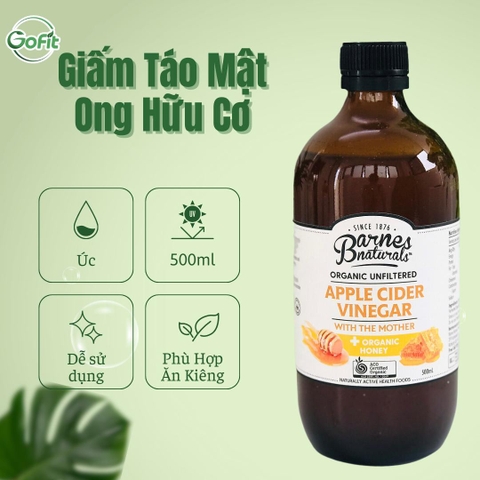 Giấm Táo Mật Ong Hữu Cơ Mật Ong Barnes Naturals 500ml