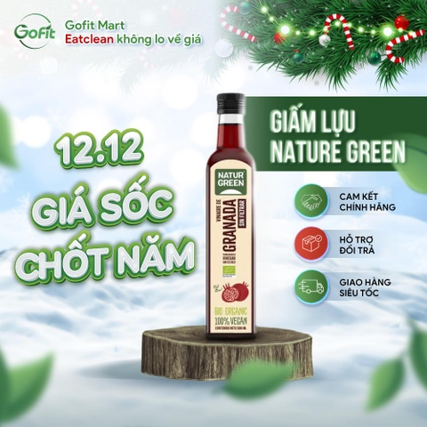 Nature Green - Giấm Lựu Hữu Cơ chai 500ML có giấm cái, Organic Pomegranate Vinegar Bio Nature Green