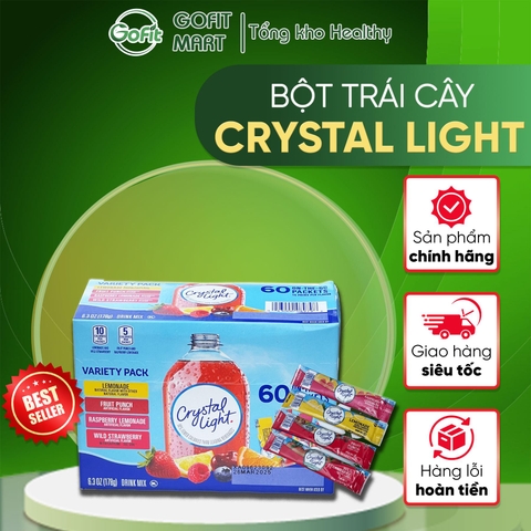 Crystal Light - Bột trái cây KHÔNG ĐƯỜNG, Ít Kcal, hộp 60 gói nhiều vị