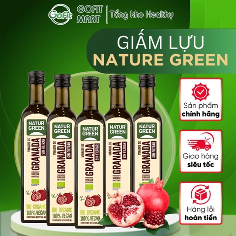 Nature Green - Giấm Lựu Hữu Cơ chai 500ML có giấm cái, Organic Pomegranate Vinegar Bio Nature Green