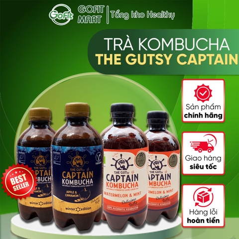 Gutsy Captain - Trà Kombuca hữu cơ, chai 400ML, tốt cho hệ tiêu hoá và làn da - Chính Ngạch Từ Bồ Đào Nha