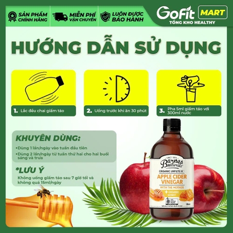 [BARNES] Giấm Táo/ Giấm Táo Mật Ong Hữu Cơ Barnes Naturals 500ml