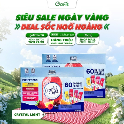 [GIÁ TỐT] Bột Trái Cây Crystal Light 60 Gói – 4 Vị Chanh, Cam, Cherry, Phúc Bồn Tử