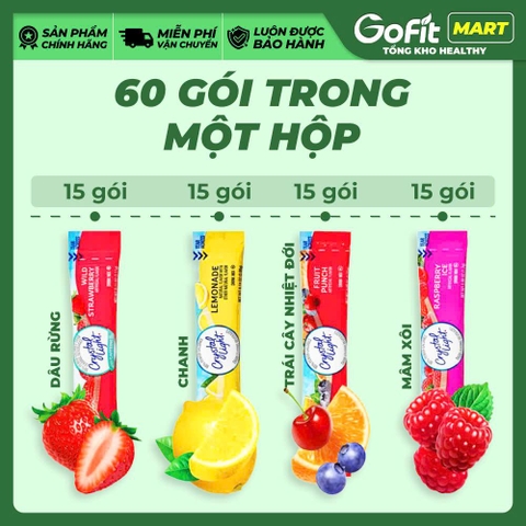 [GIÁ TỐT] Bột Trái Cây Crystal Light 60 Gói – 4 Vị Chanh, Cam, Cherry, Phúc Bồn Tử